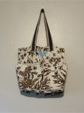 Y2K Roxy Cream Floral Canvas Tote with Brown Botanical Print